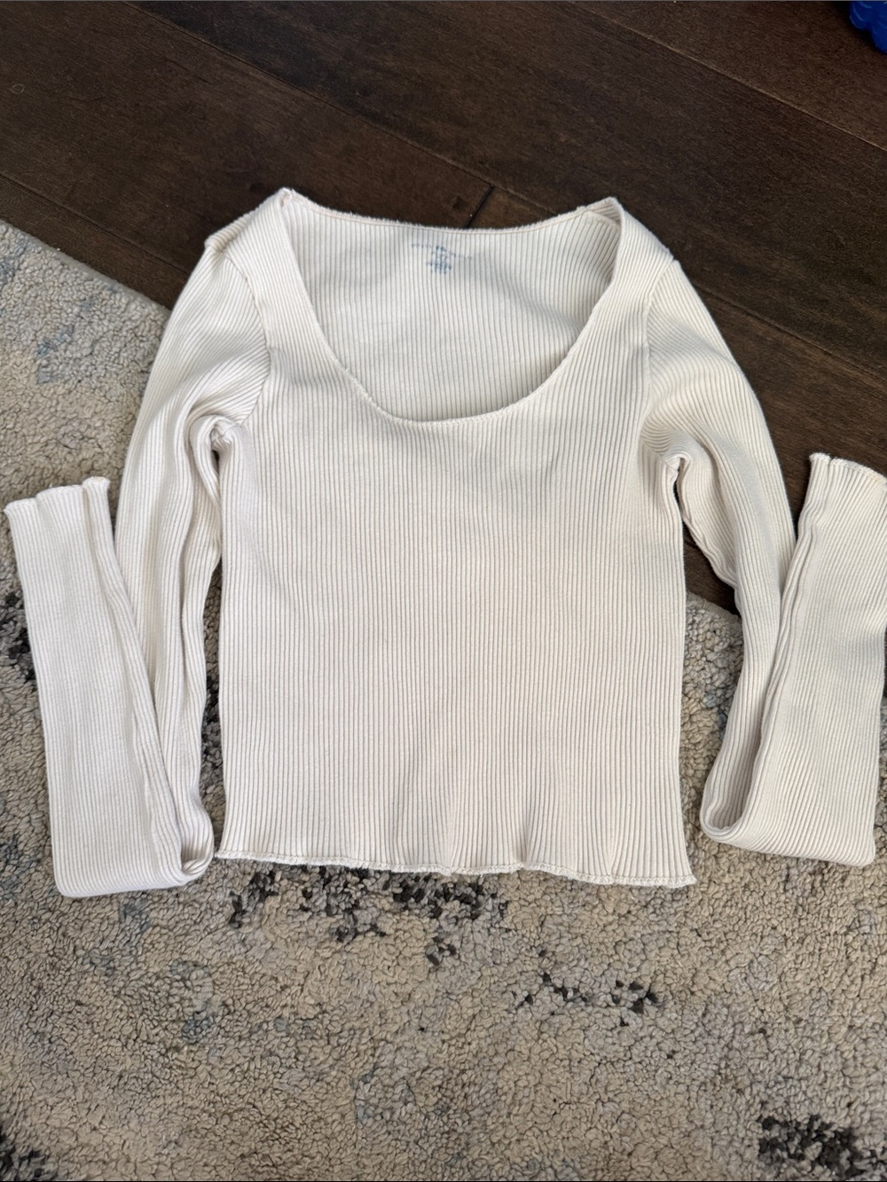 Brandy Melville Cream Ribbed Scoop Neck Long Sleeve Top